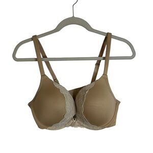 Cacique Nude Smooth Boost Plunge Bra White Lace Detail Womens Sz 38C